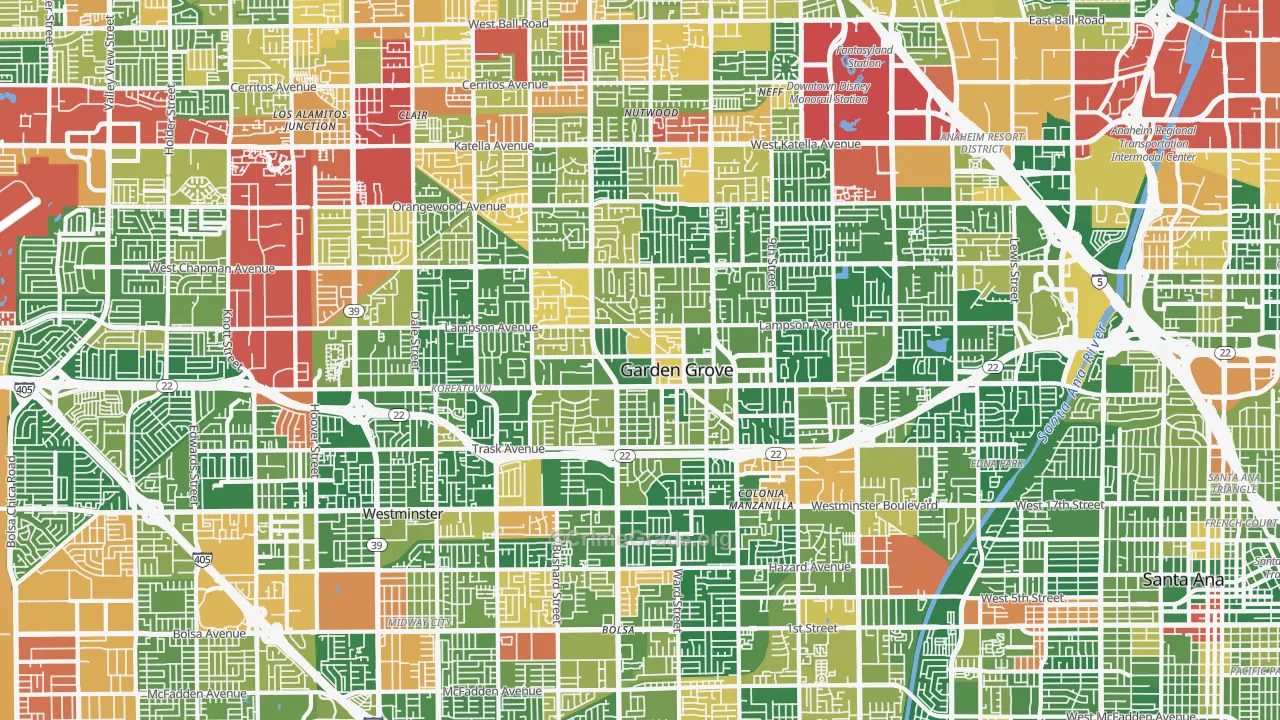 Garden Grove, CA Map of Vandalism Rates