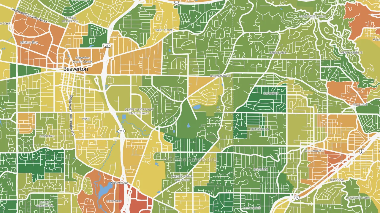 Garden Home-Raleigh Hills, Portland, OR Map of Vandalism Rates