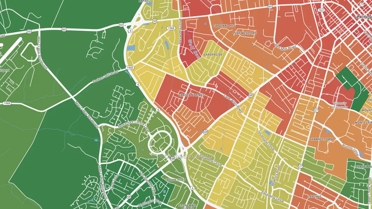 Garden Springs, Lexington, KY Map of Vandalism Rates