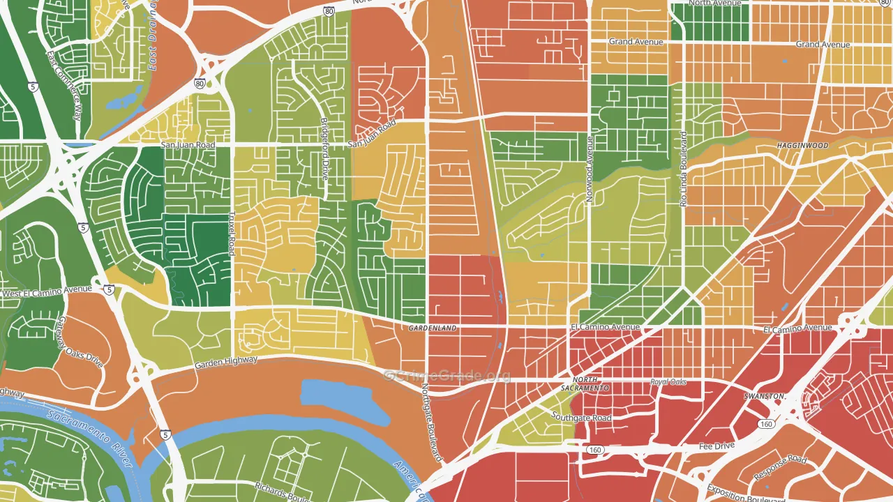 Gardenland, Sacramento, CA Map of Vandalism Rates