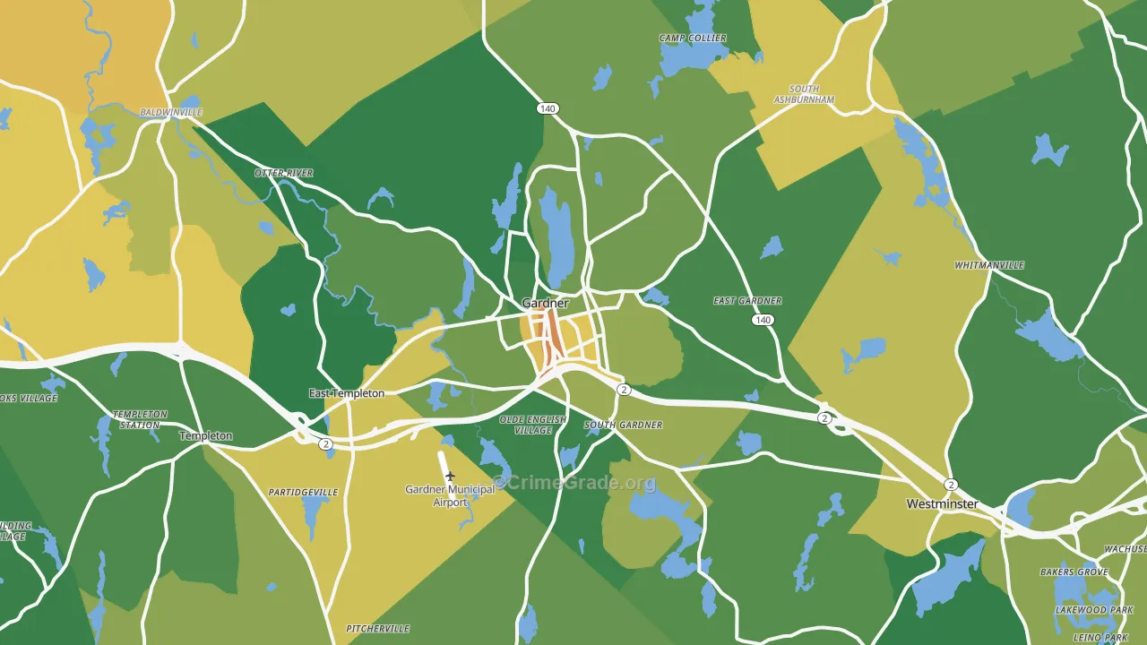 Gardner, MA Map of Vandalism Rates