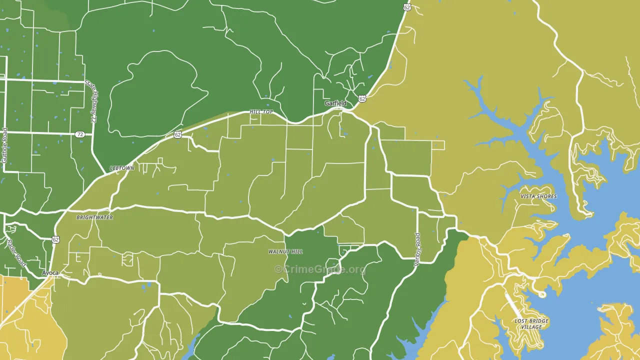 Garfield, AR Map of Vandalism Rates