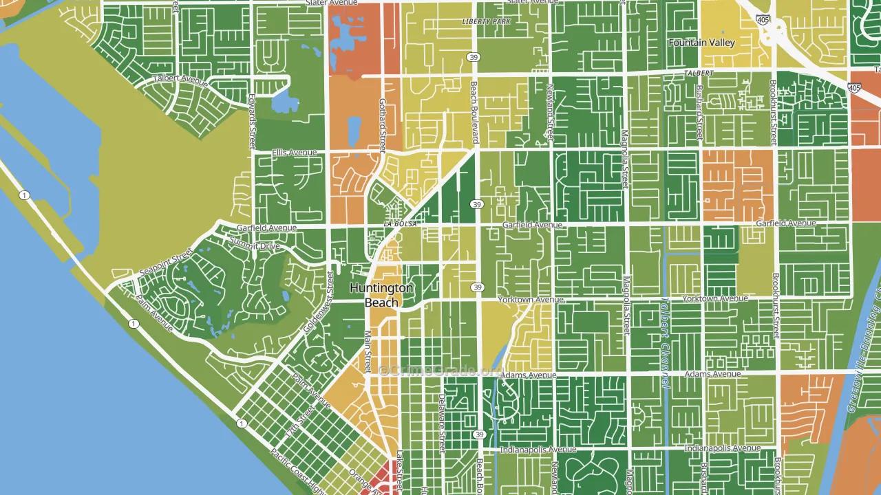 Garfield, Huntington Beach, CA Map of Vandalism Rates