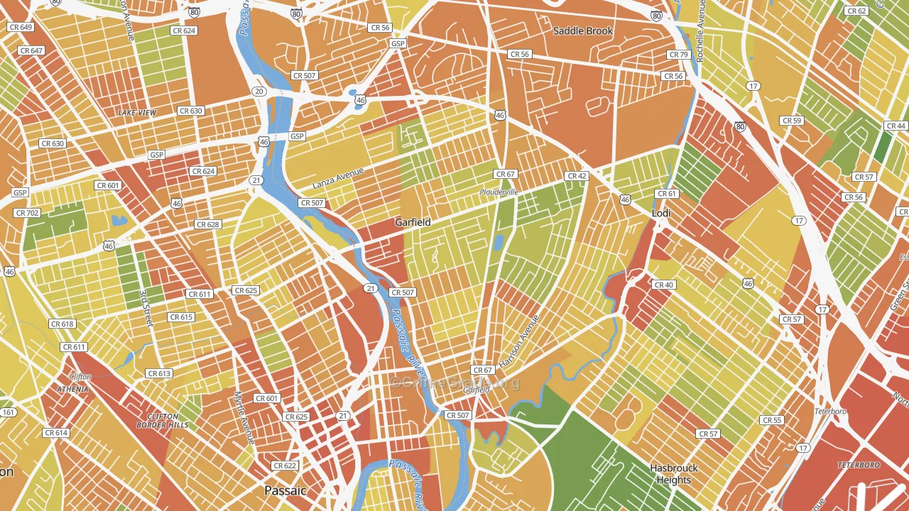 Garfield, NJ Map of Vandalism Rates