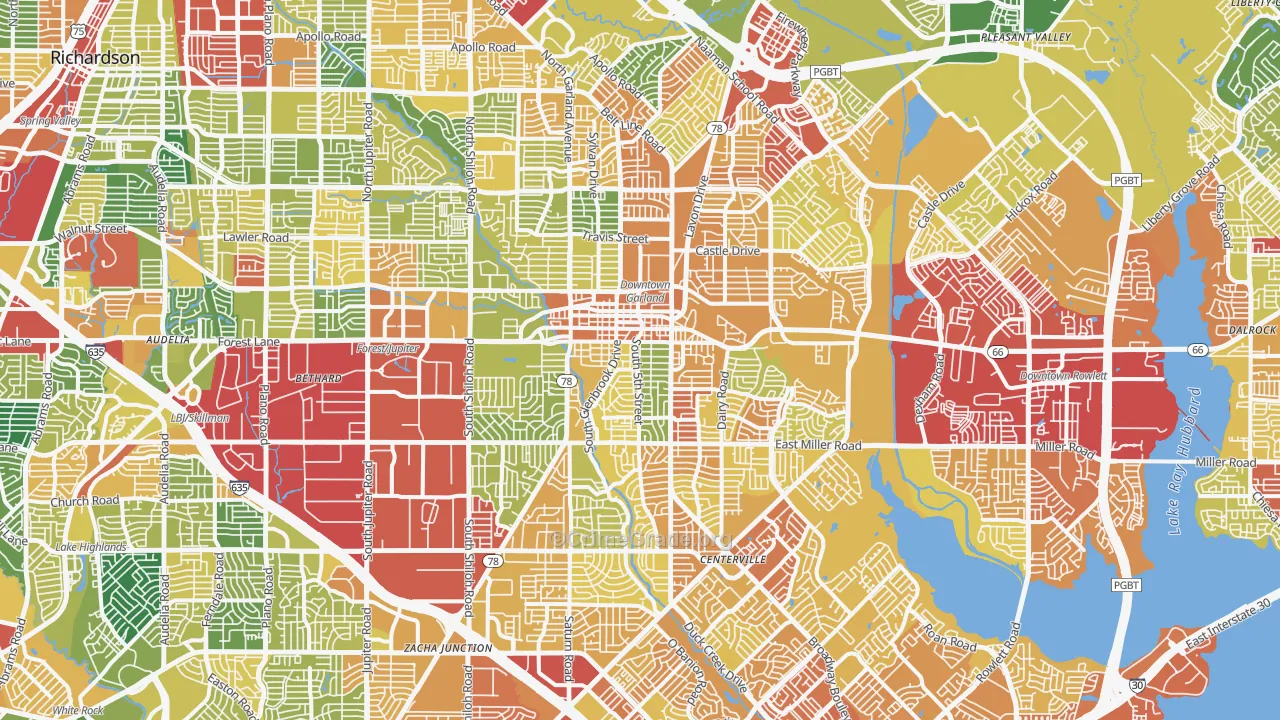 Garland, TX Map of Vandalism Rates