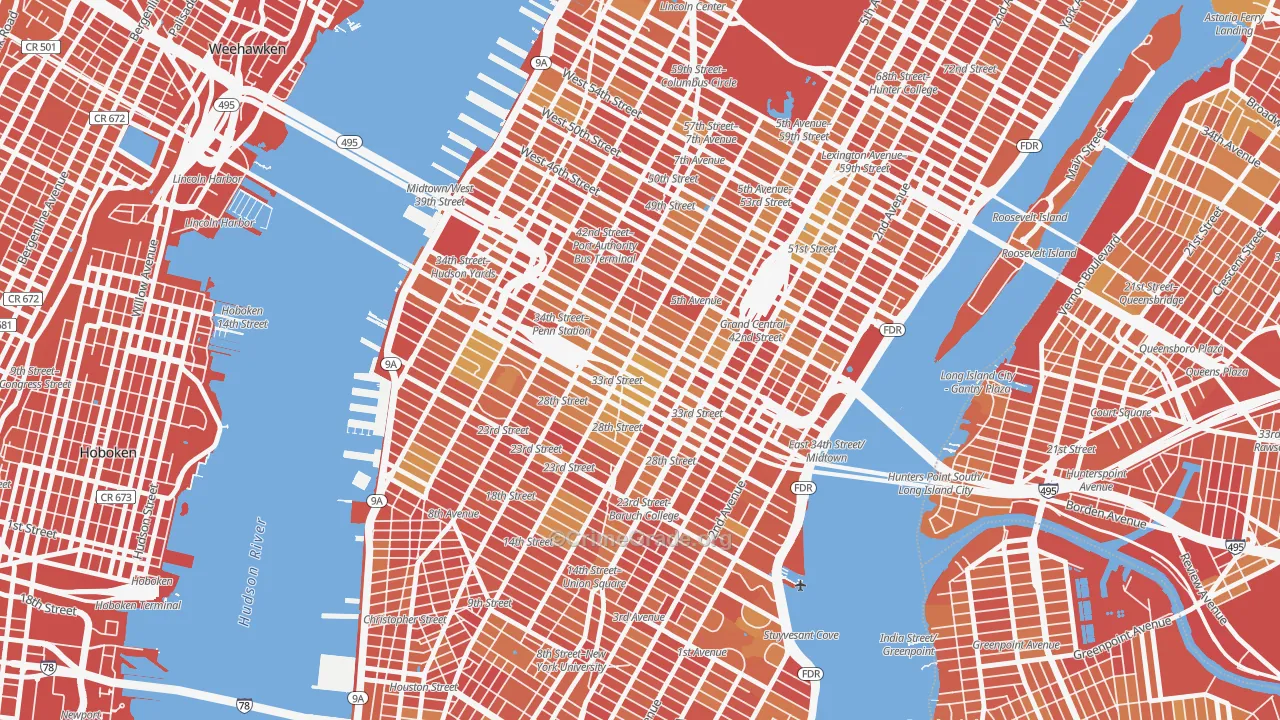 Garment District, Manhattan, NY Map of Vandalism Rates