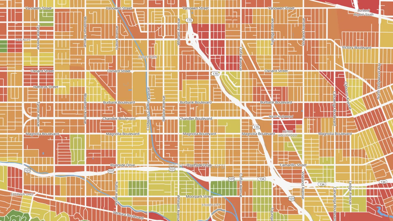 Garnsey, Valley Village, CA Map of Vandalism Rates