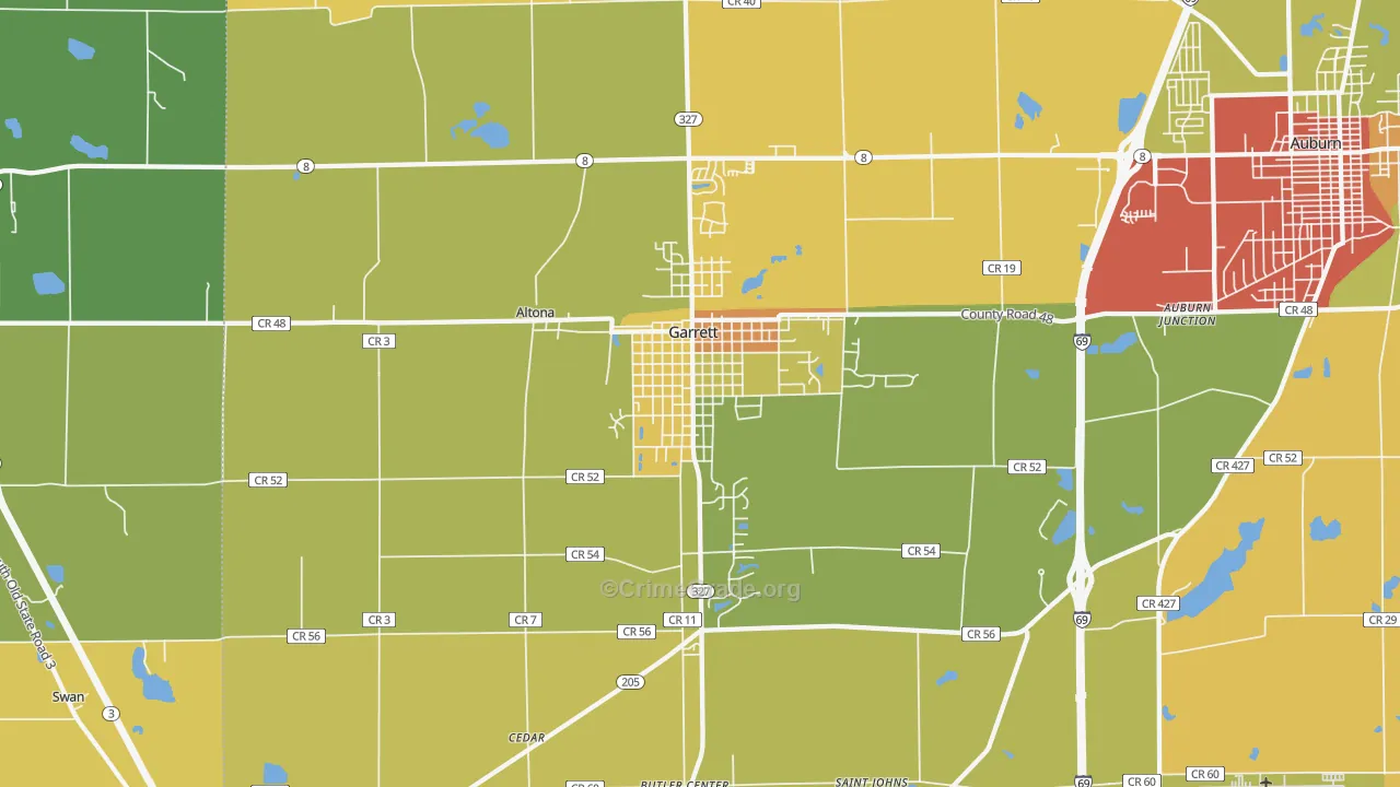 Garrett, IN Map of Vandalism Rates