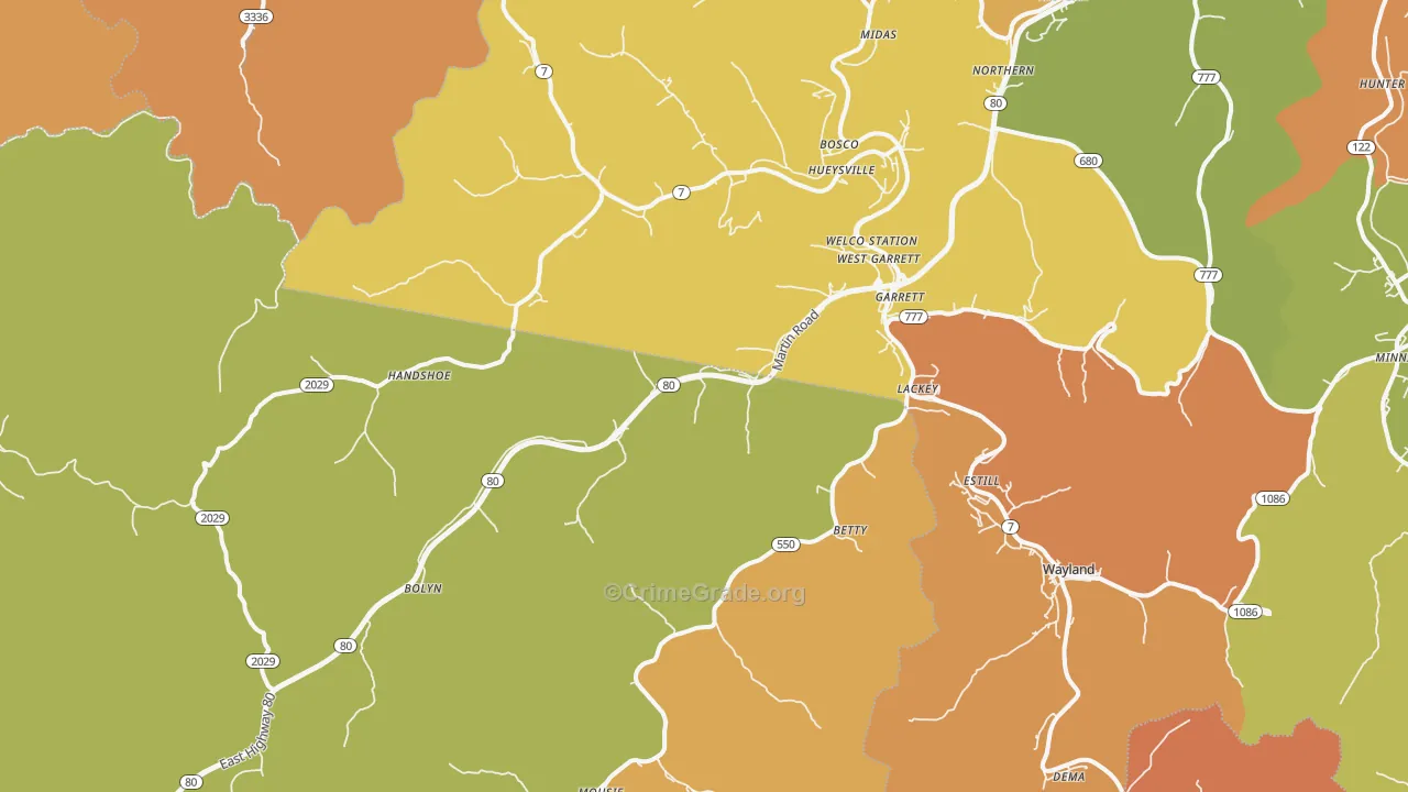Garrett, KY Map of Vandalism Rates