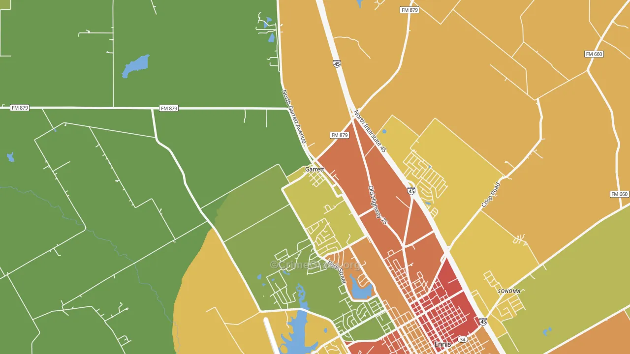 Garrett, TX Map of Vandalism Rates