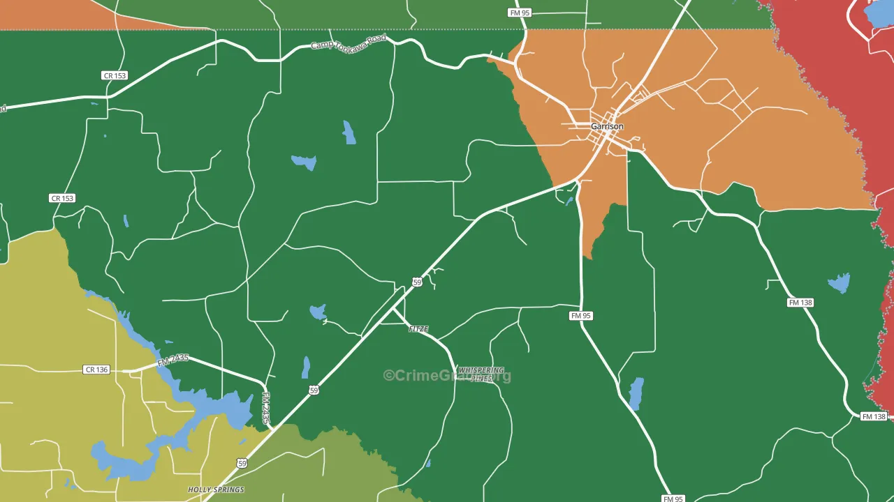 Garrison, TX Map of Vandalism Rates