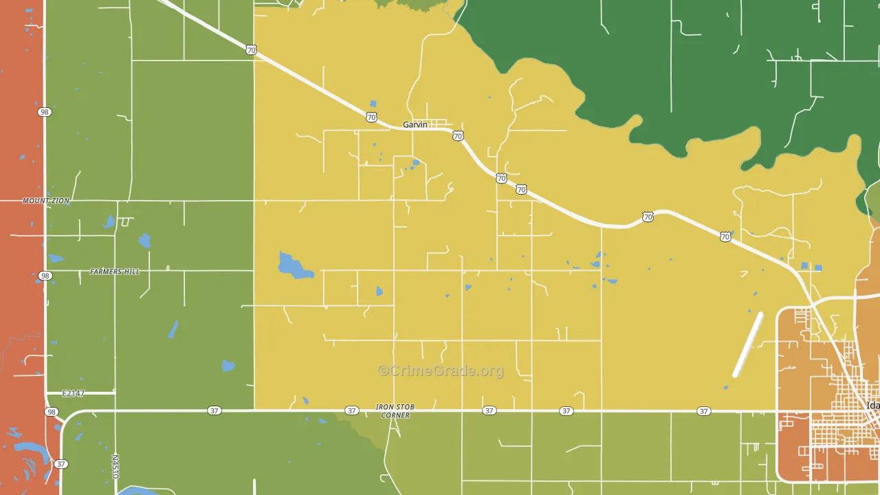 Garvin, OK Map of Vandalism Rates