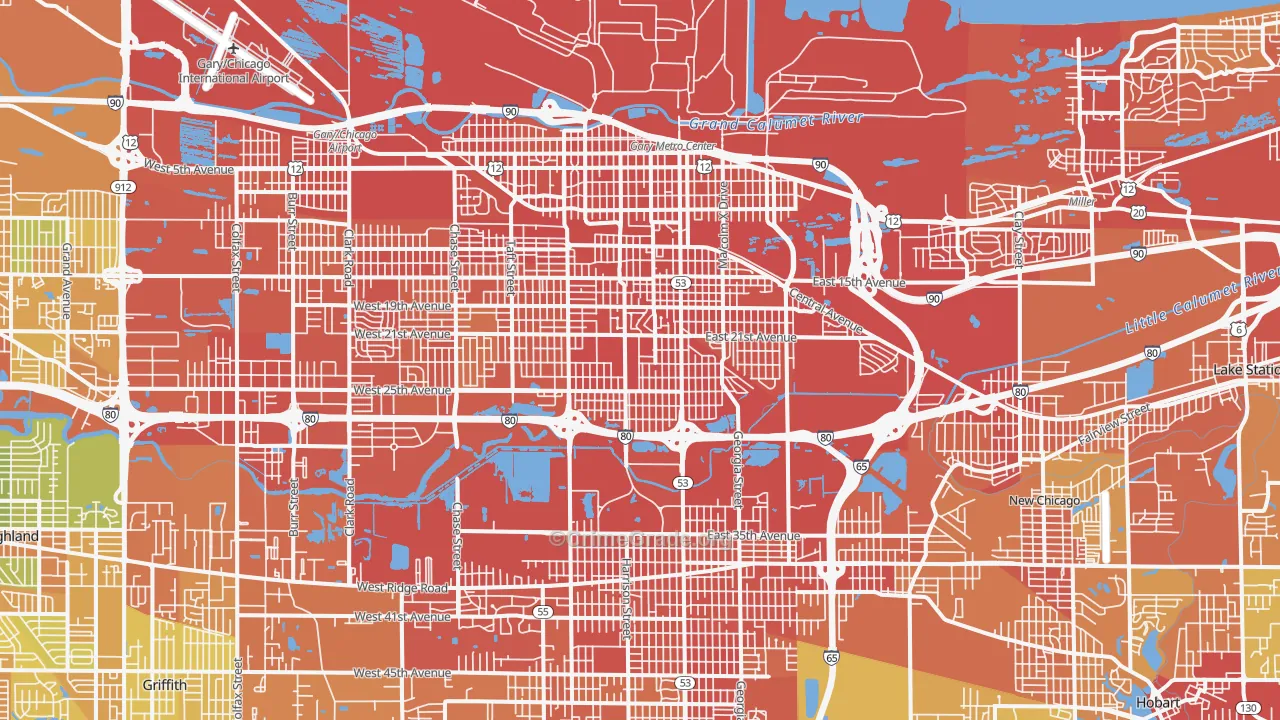 Gary, IN Map of Vandalism Rates