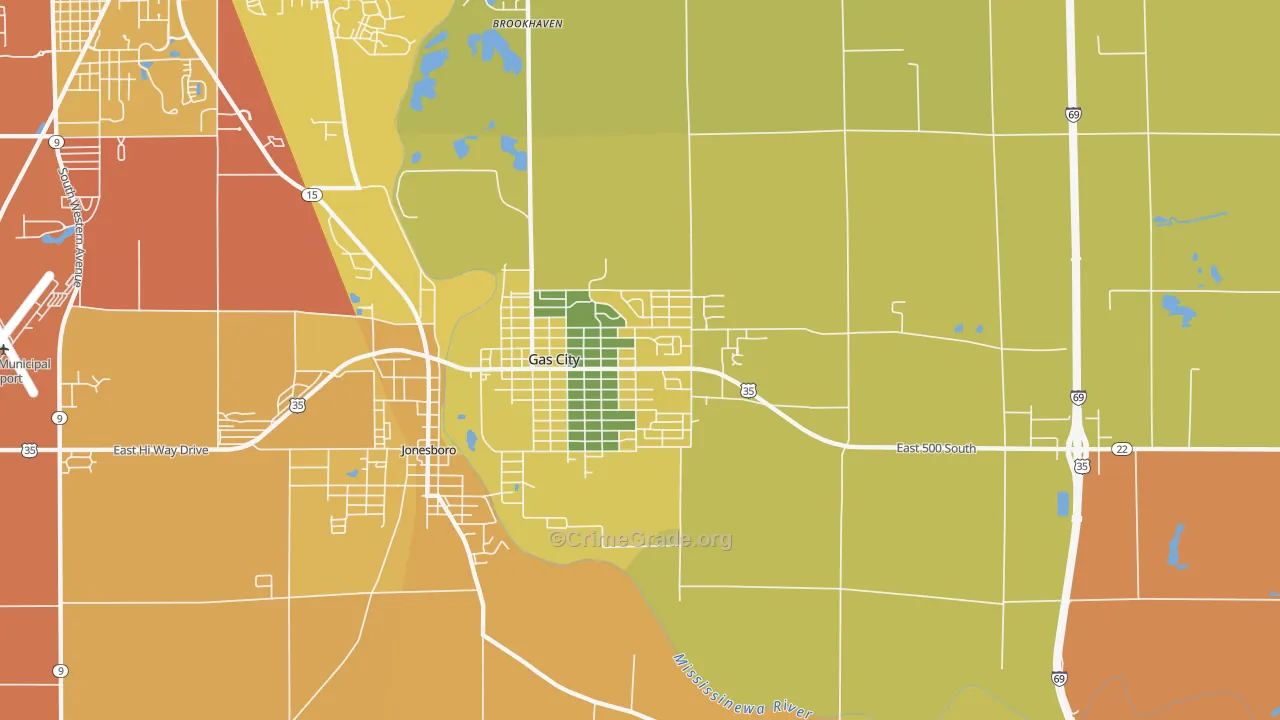 Gas City, IN Map of Vandalism Rates