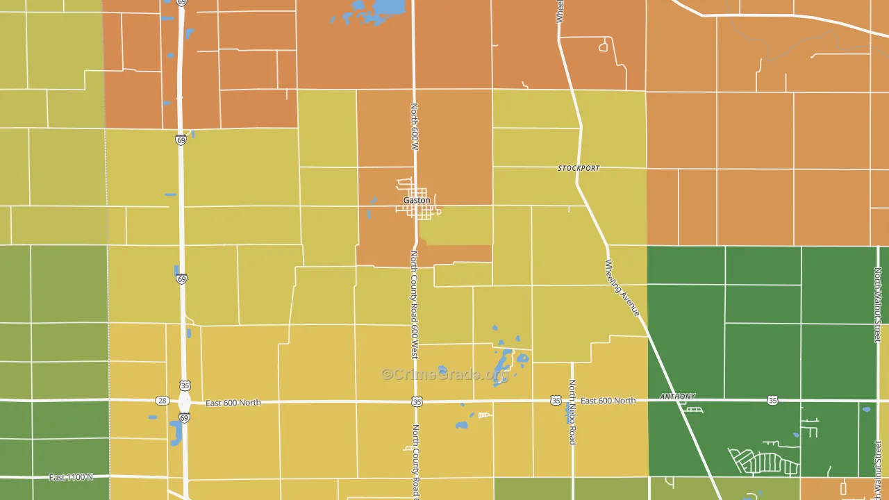 Gaston, IN Map of Vandalism Rates