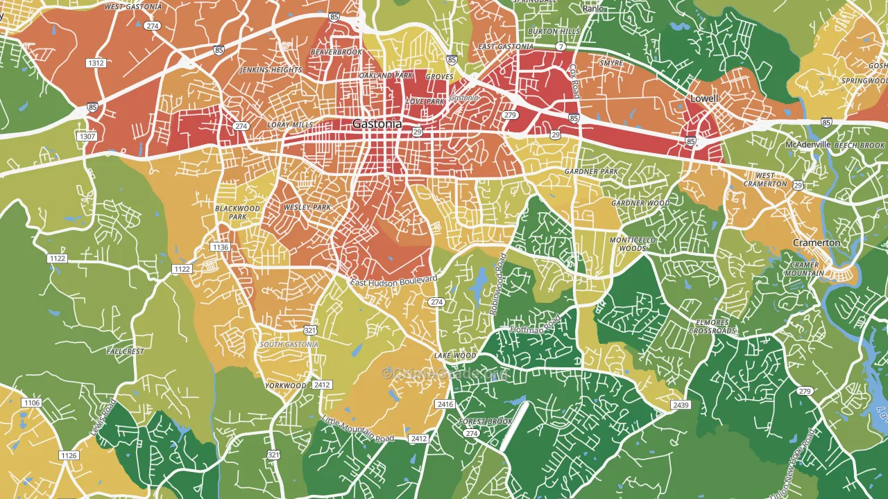 Gastonia, NC Map of Vandalism Rates
