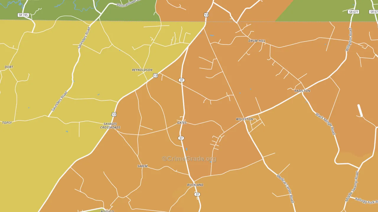 Gates, NC Map of Vandalism Rates
