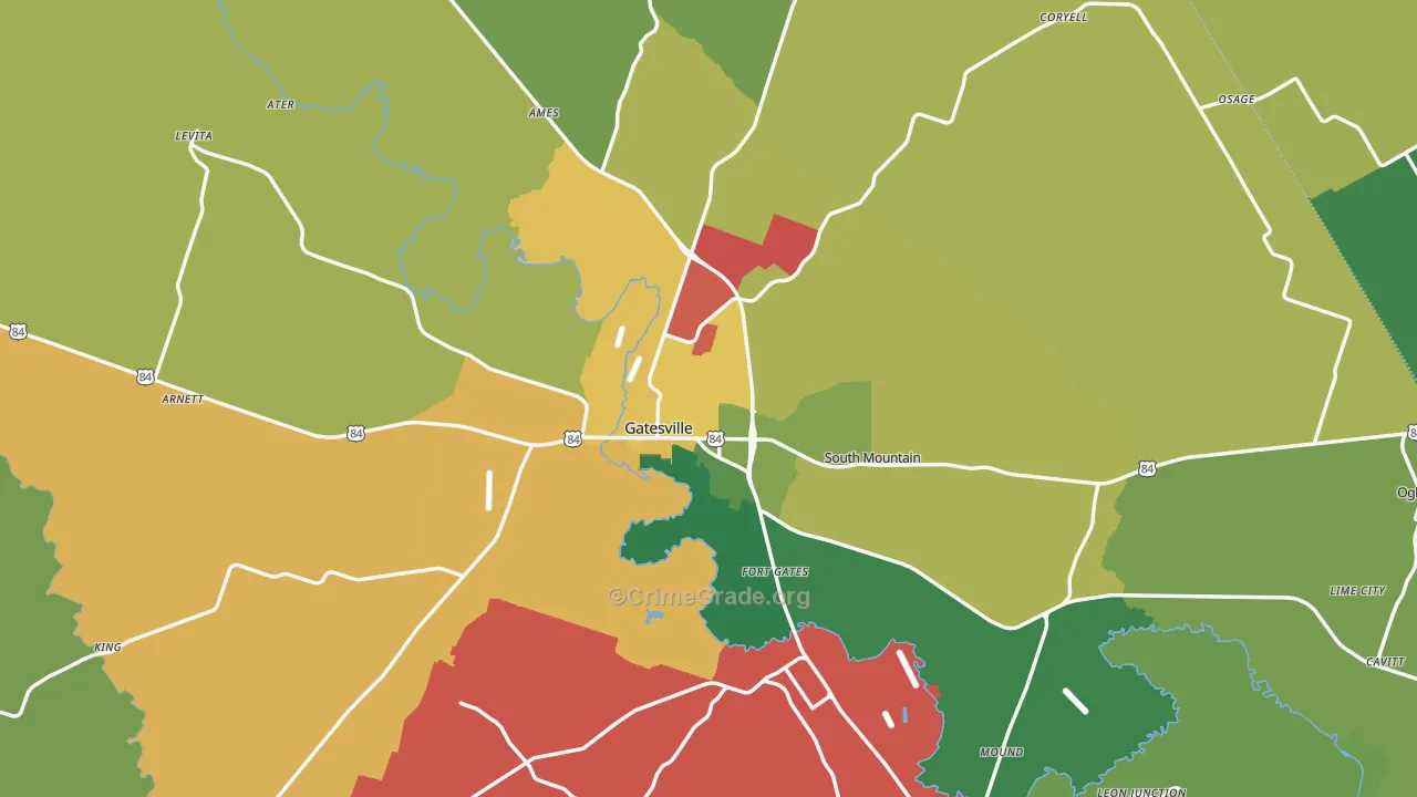 Gatesville, TX Map of Vandalism Rates
