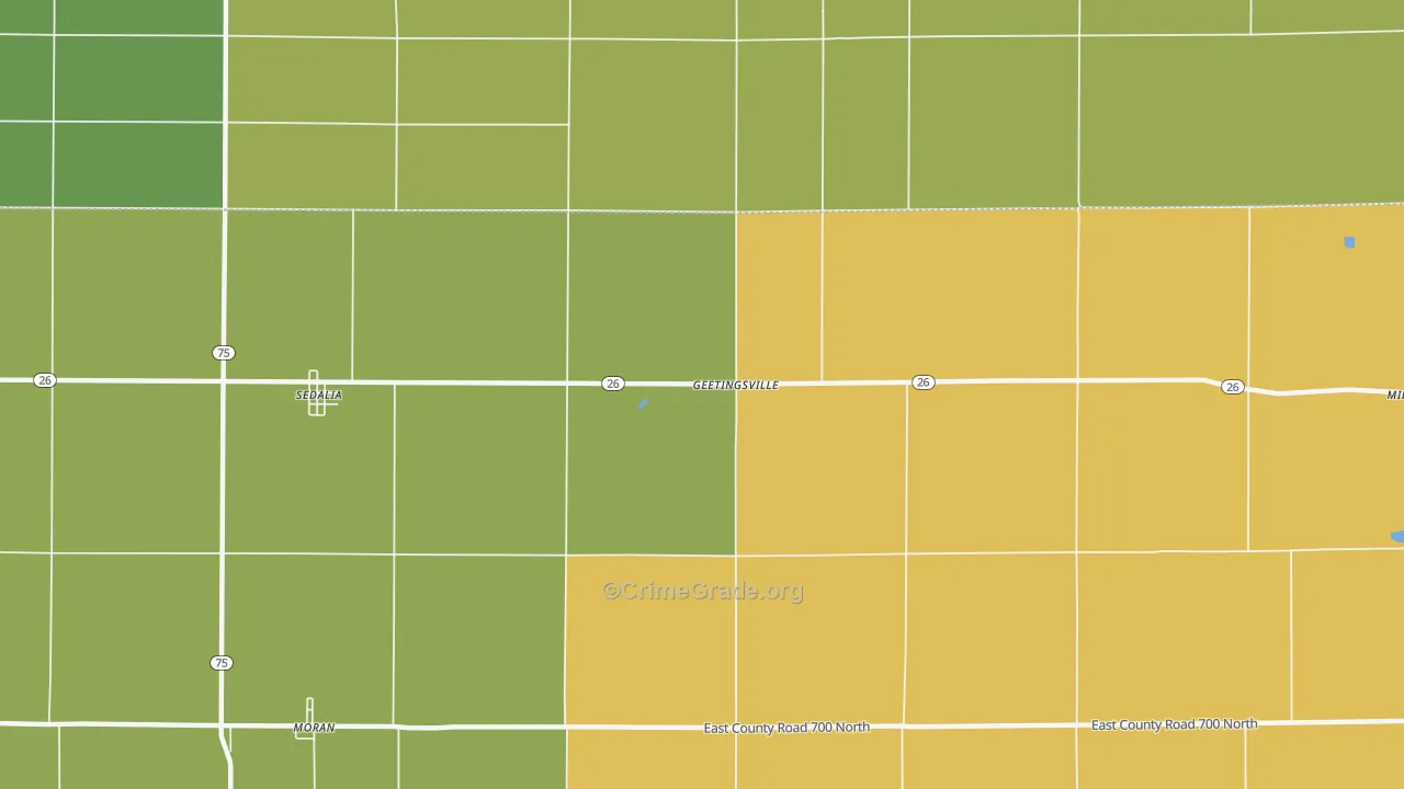 Geetingsville, IN Map of Vandalism Rates