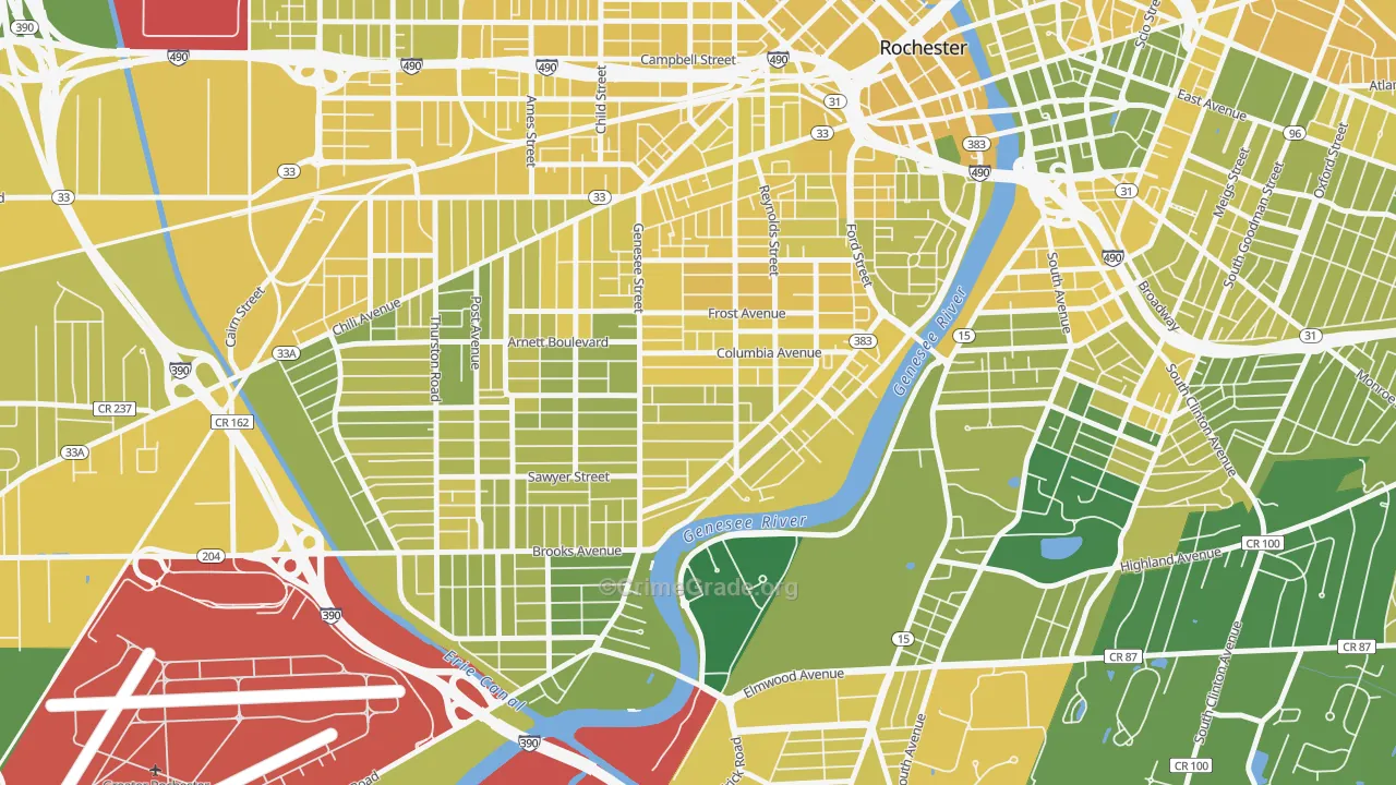 Genesee-Jefferson, Rochester, NY Map of Vandalism Rates