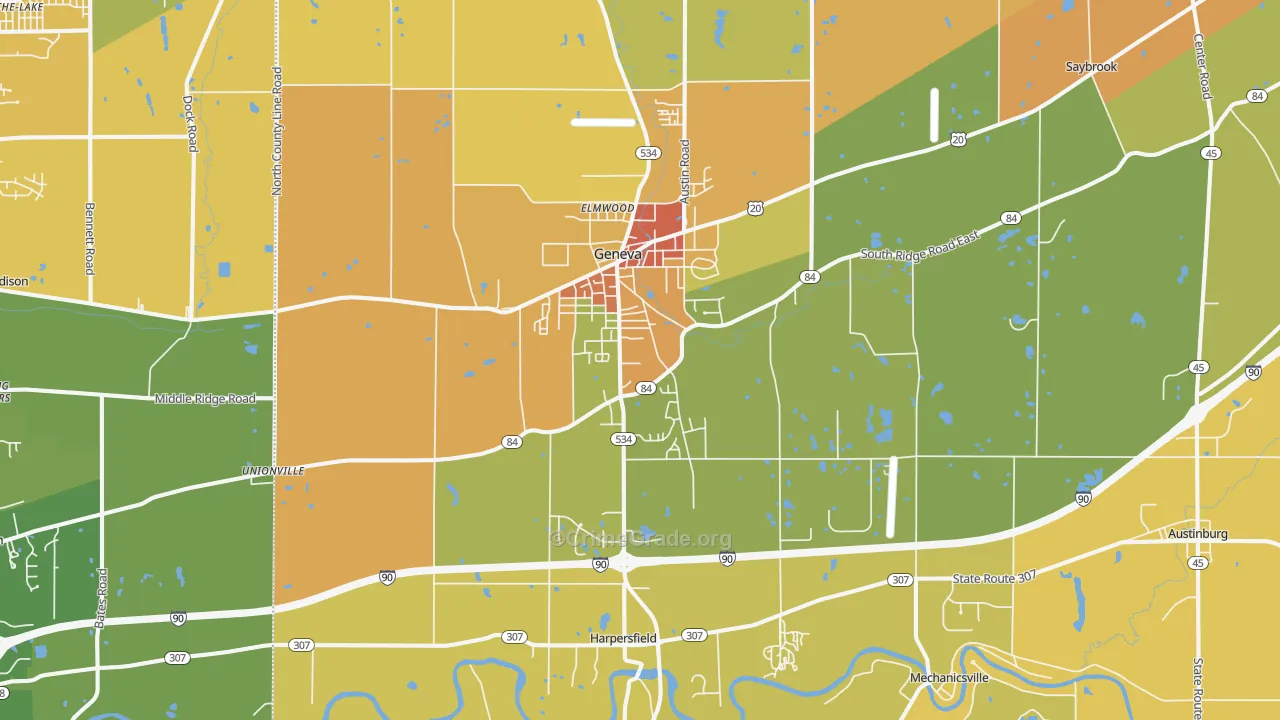 Geneva, OH Map of Vandalism Rates