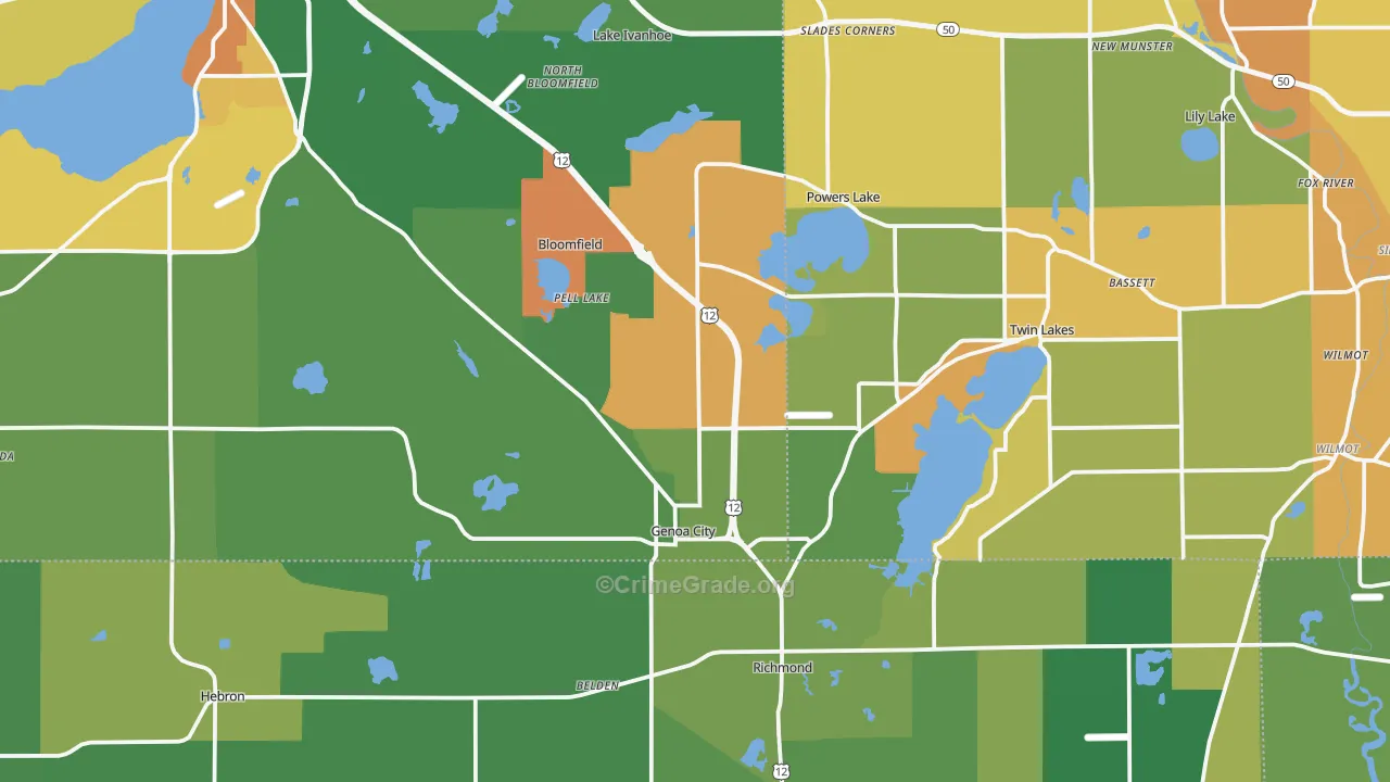 Genoa City, WI Map of Vandalism Rates