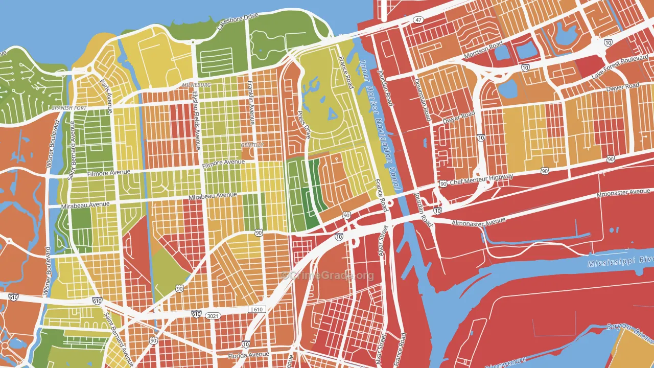 Gentilly Woods, New Orleans, LA Map of Vandalism Rates