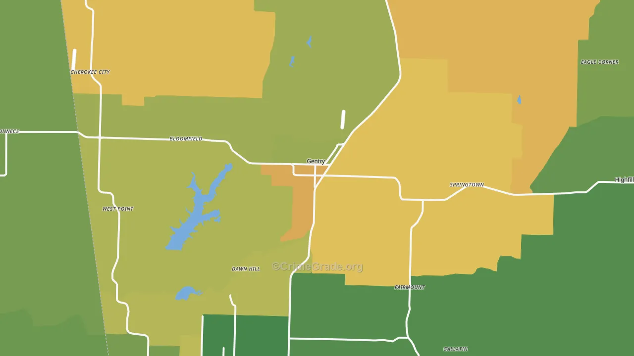 Gentry, AR Map of Vandalism Rates