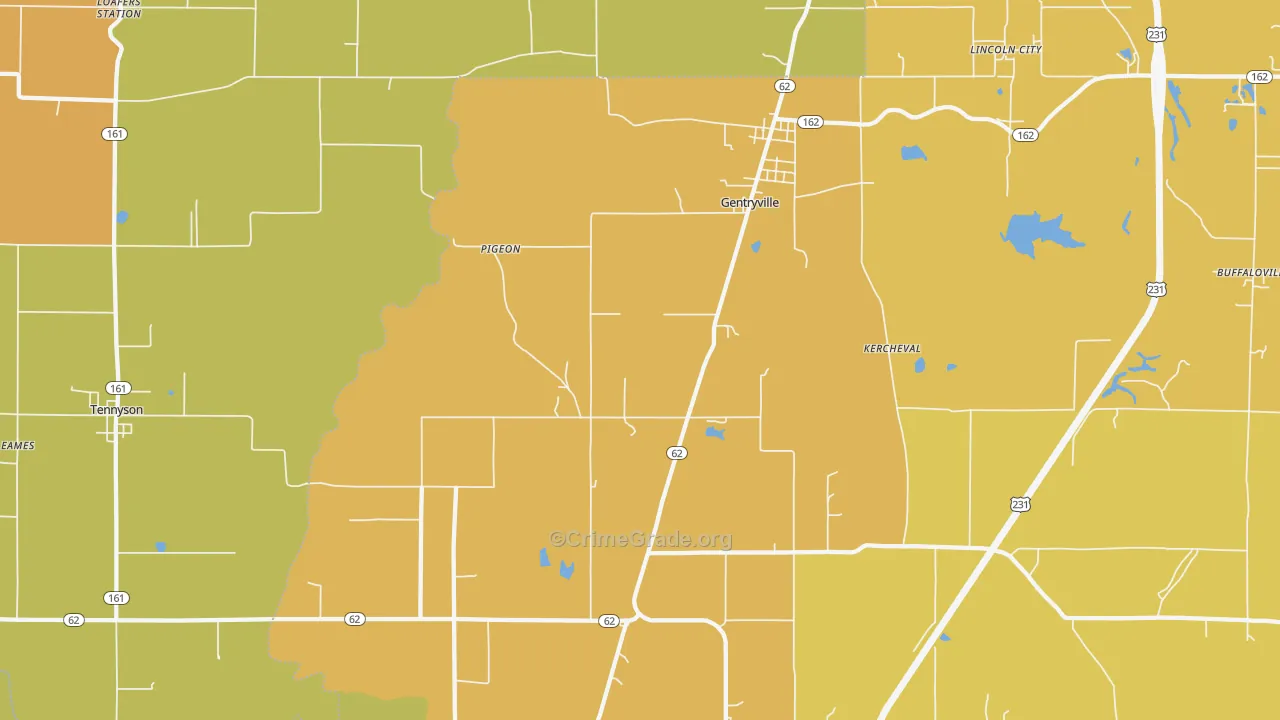 Gentryville, IN Map of Vandalism Rates