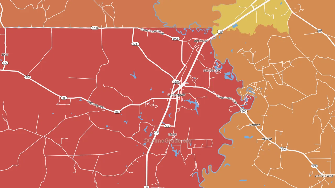 Georgetown, LA Map of Vandalism Rates