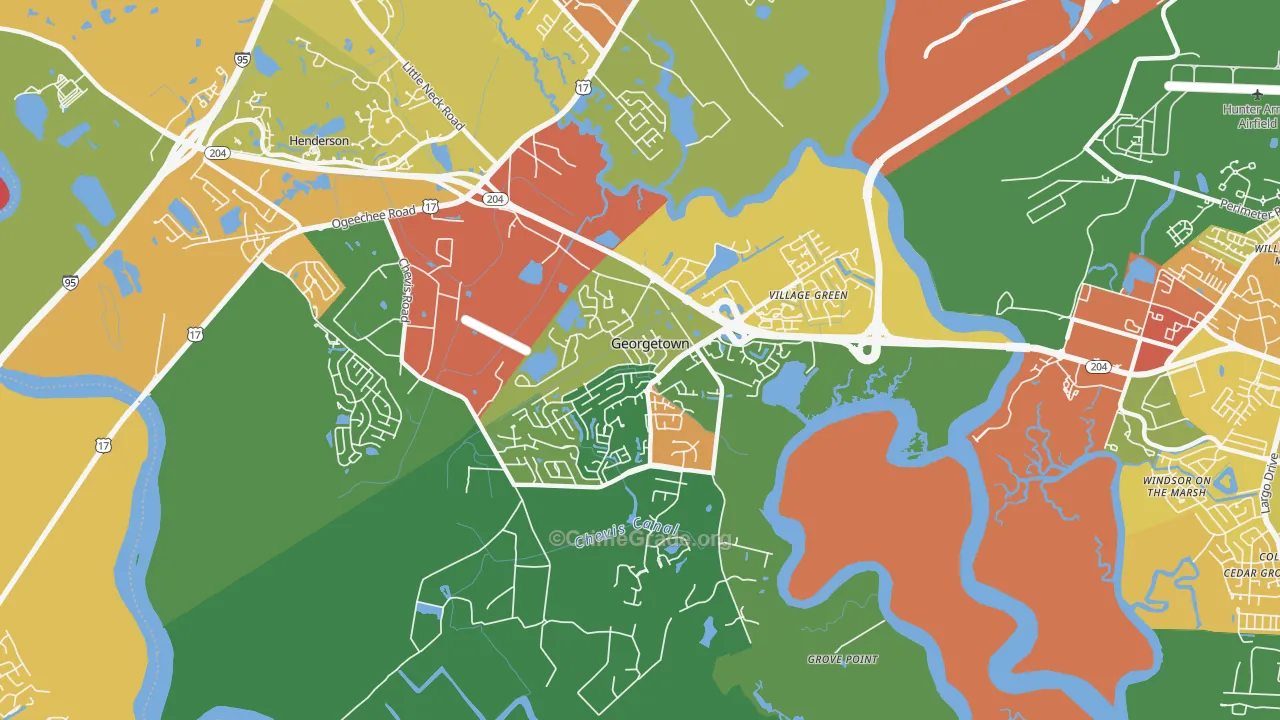 Georgetown, Savannah, GA Map of Vandalism Rates