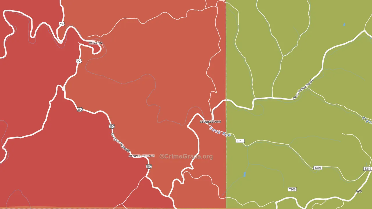 Georgetown, WV Map of Vandalism Rates