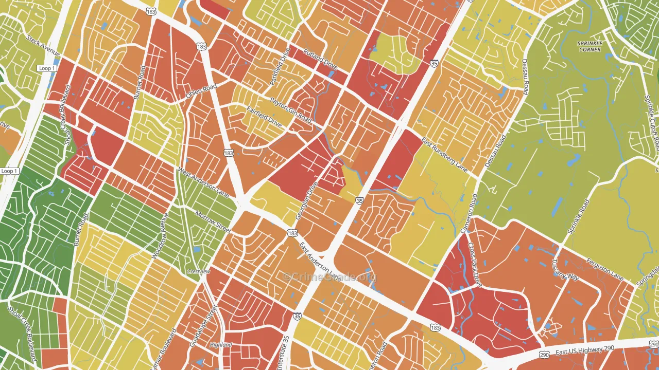 Georgian Acres, Austin, TX Map of Vandalism Rates