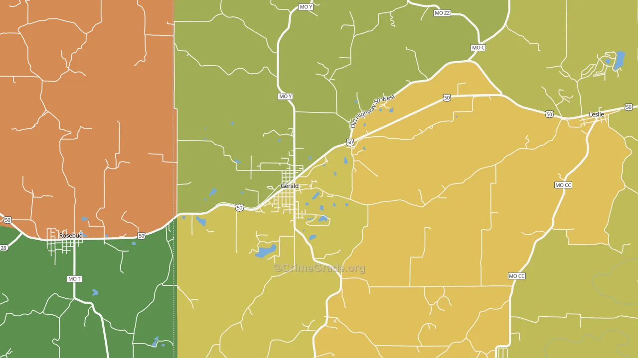Gerald, MO Map of Vandalism Rates