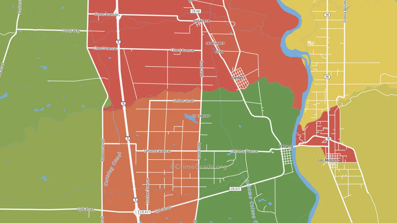 Gerber, CA Map of Vandalism Rates