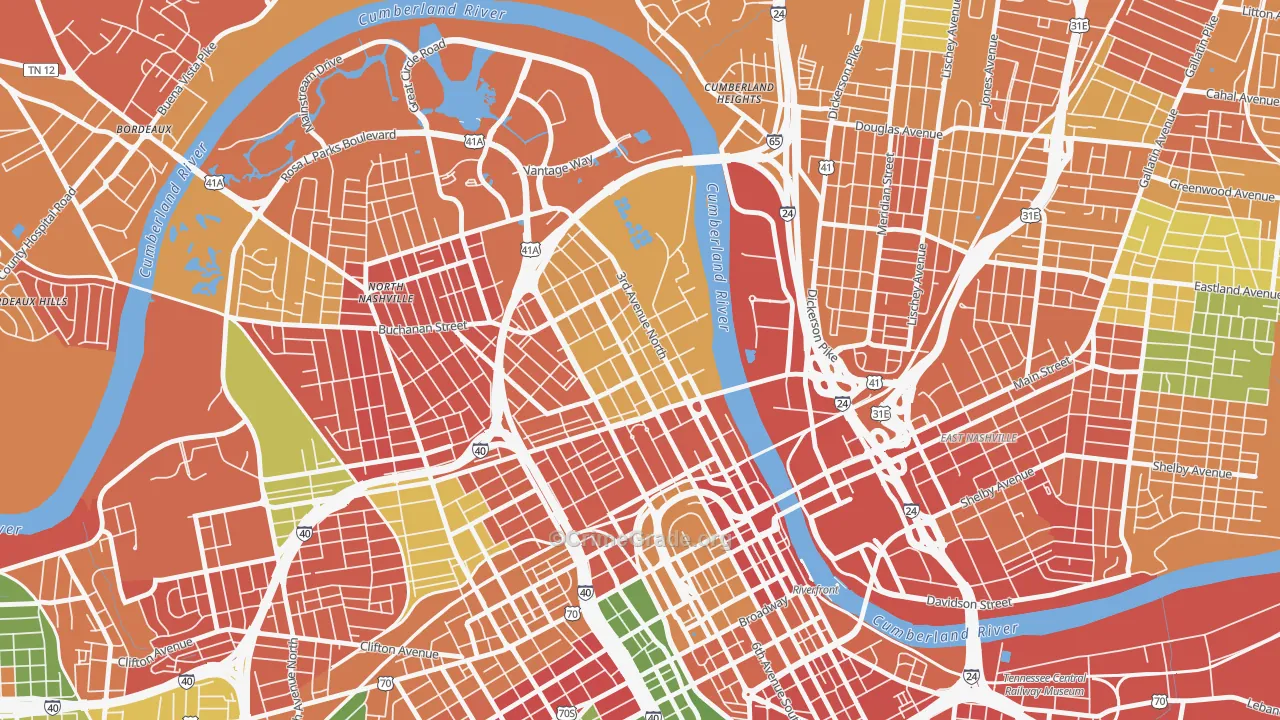 Germantown, Nashville, TN Map of Vandalism Rates