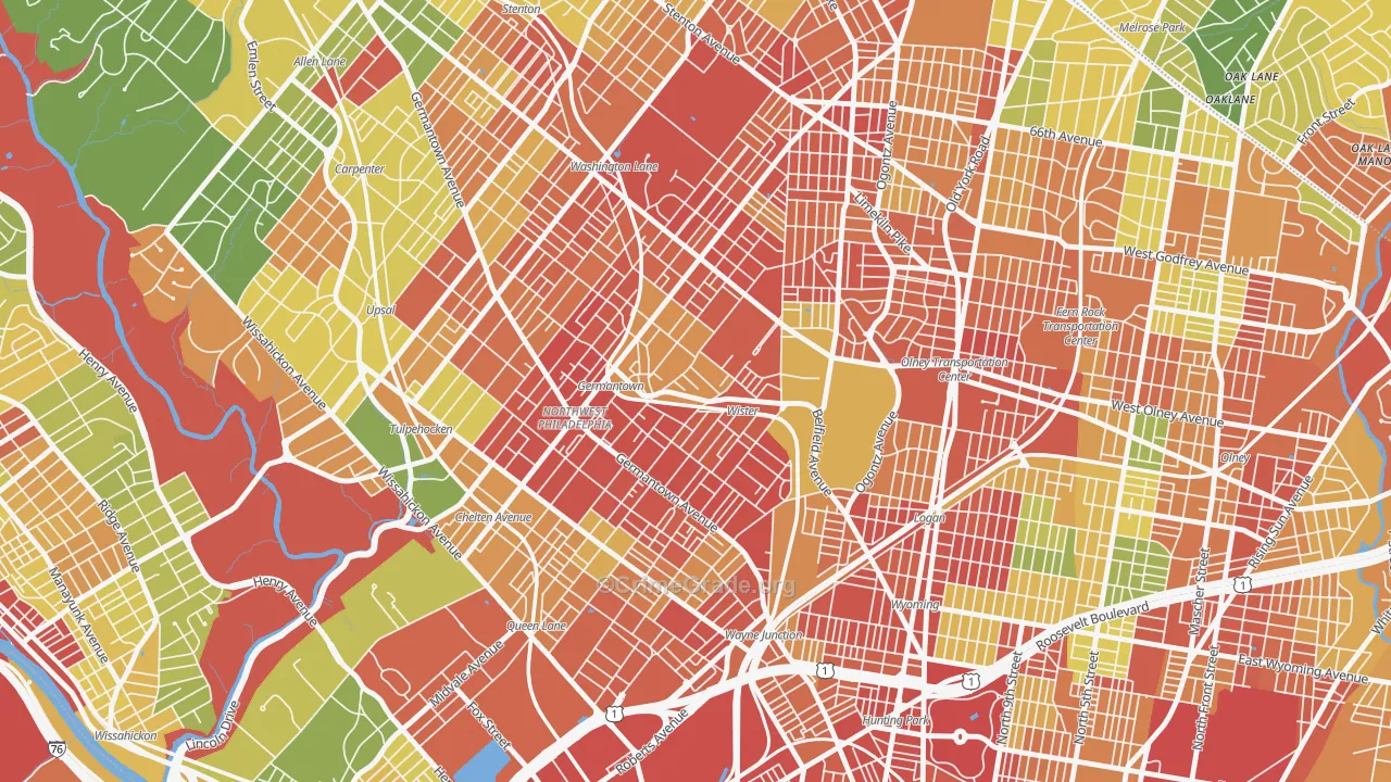 Germantown, Philadelphia, PA Map of Vandalism Rates