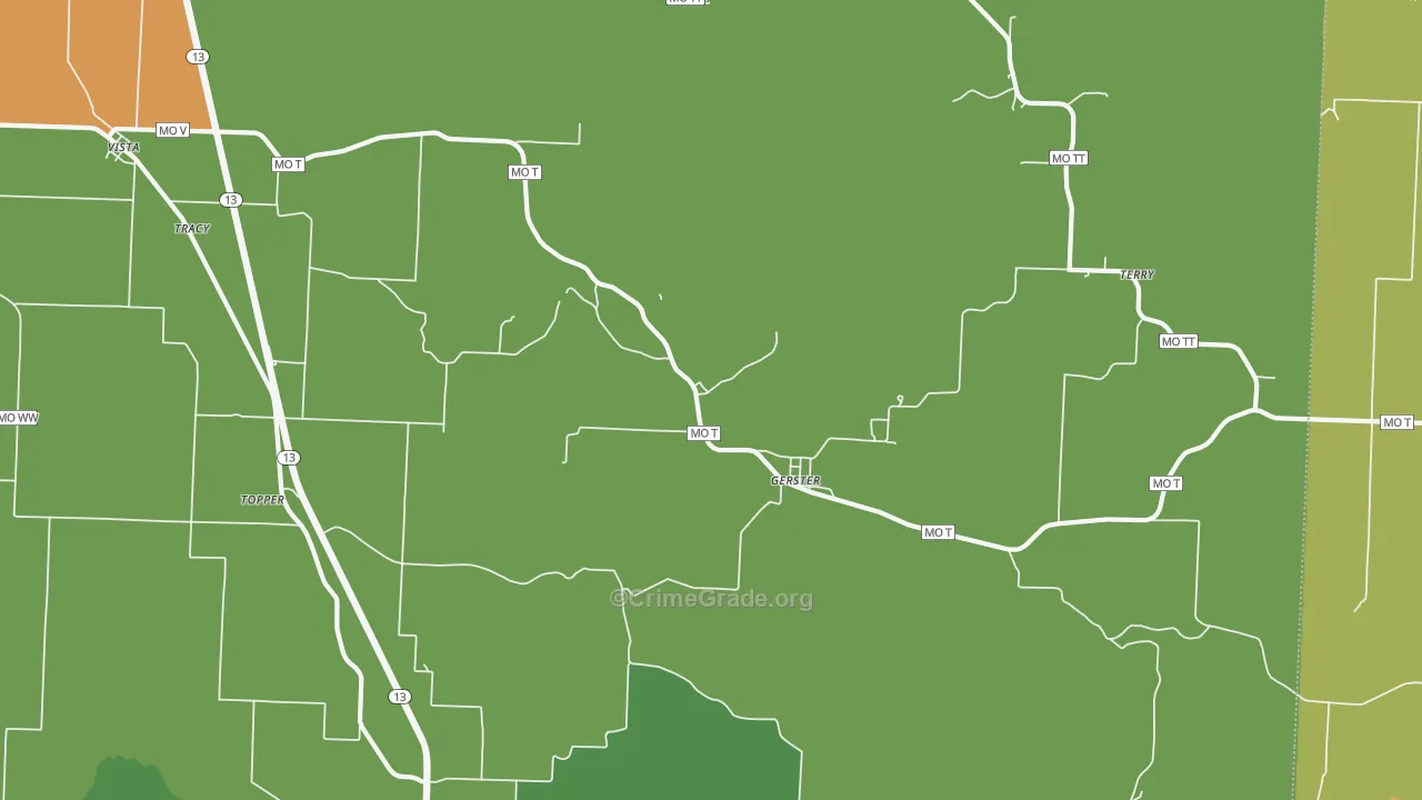 Gerster, MO Map of Vandalism Rates