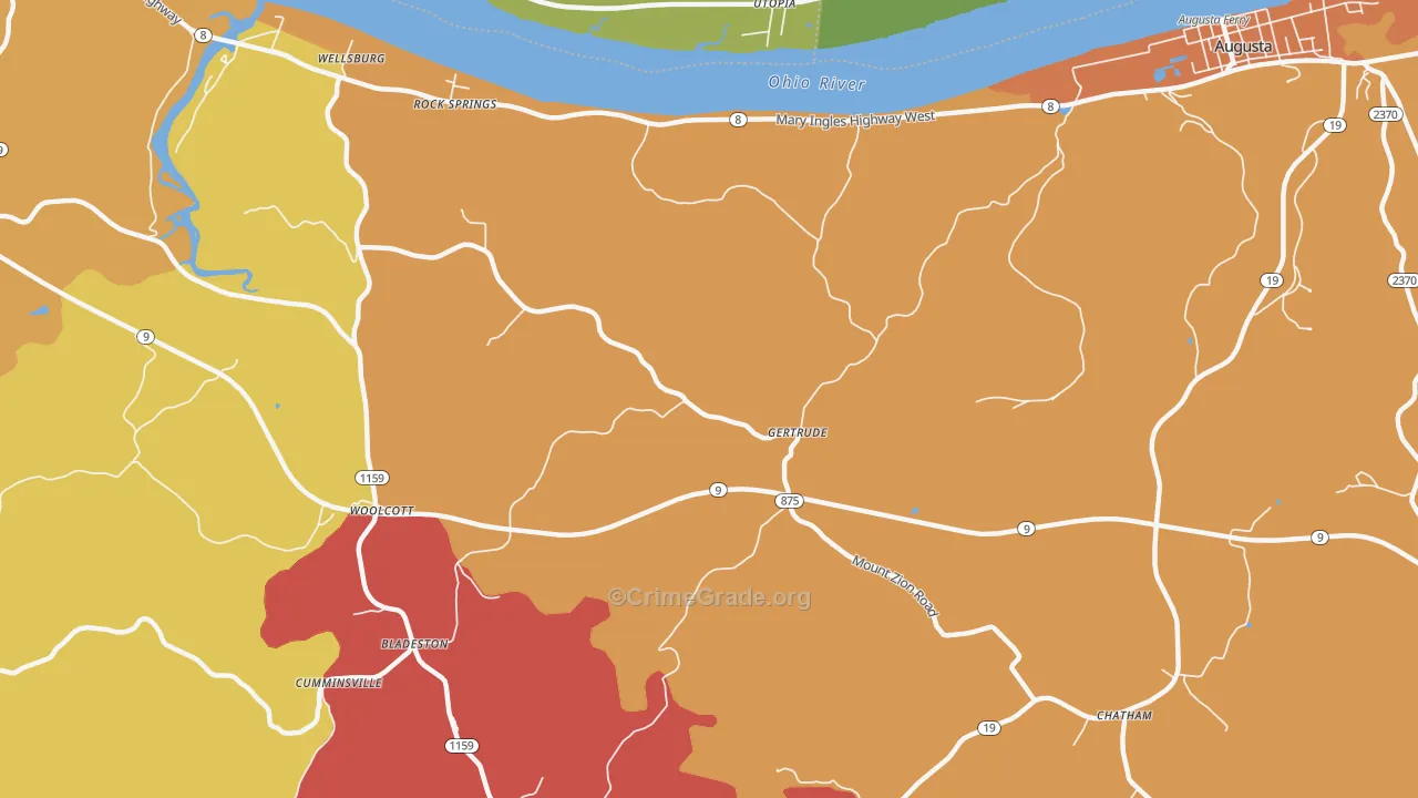 Gertrude, KY Map of Vandalism Rates