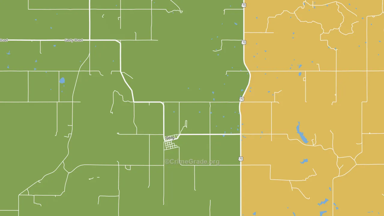 Gerty, OK Map of Vandalism Rates