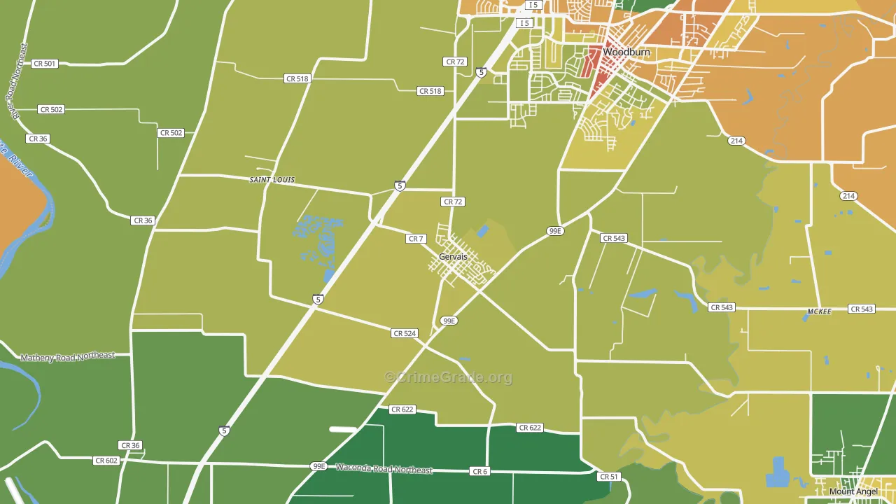 Gervais, OR Map of Vandalism Rates