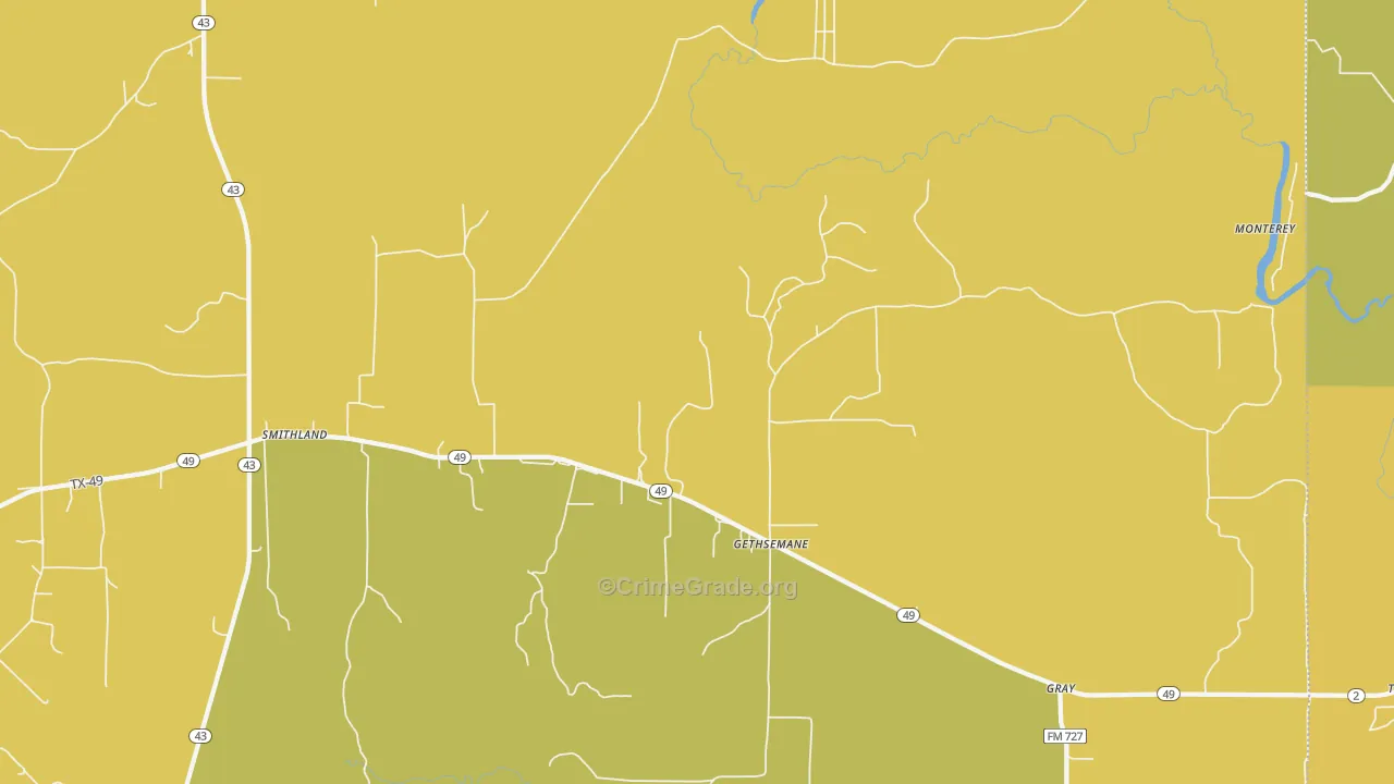 Gethsemane, TX Map of Vandalism Rates