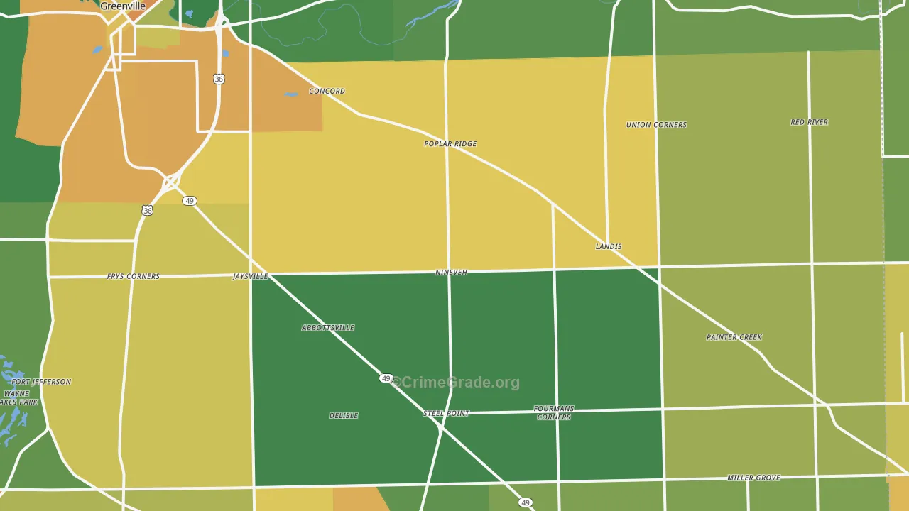 Gettysburg, OH Map of Vandalism Rates