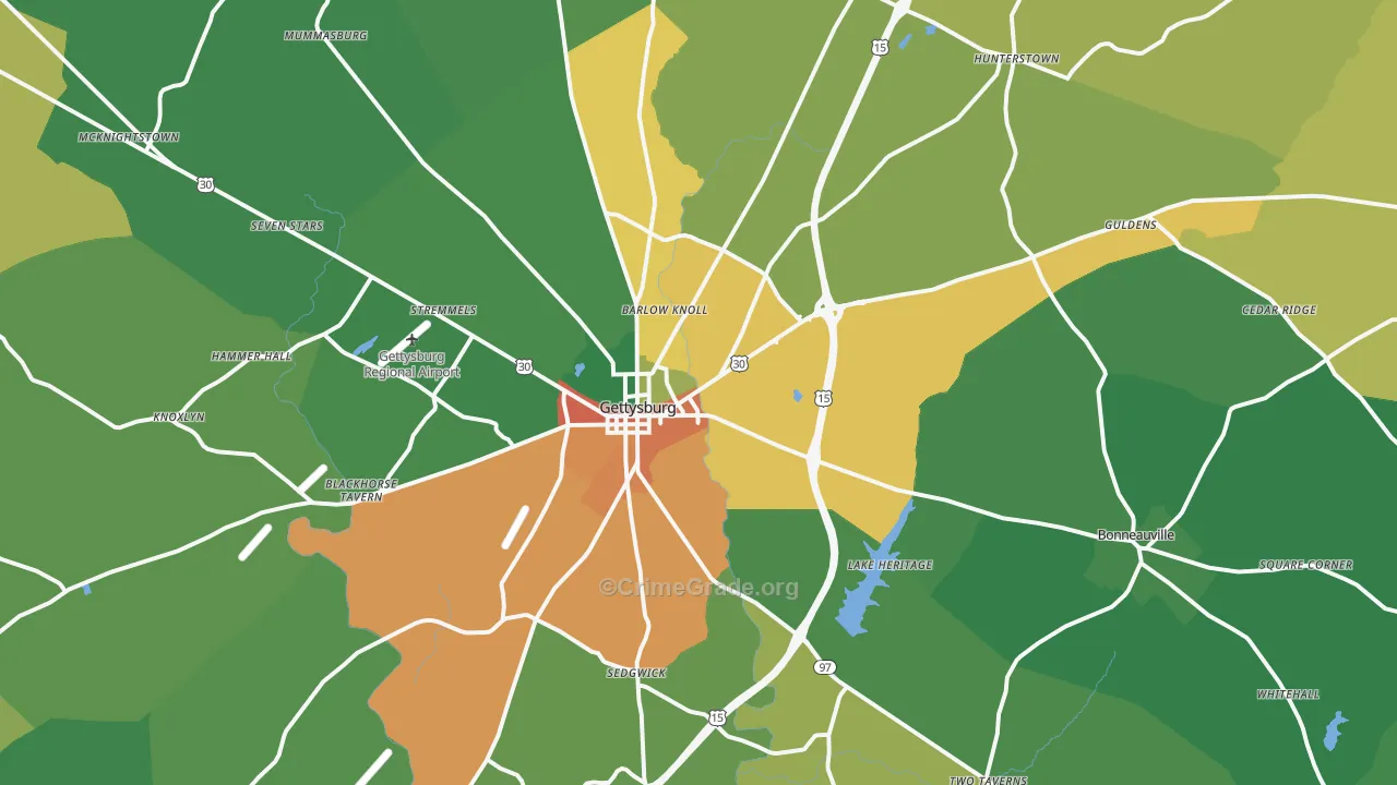 Gettysburg, PA Map of Vandalism Rates