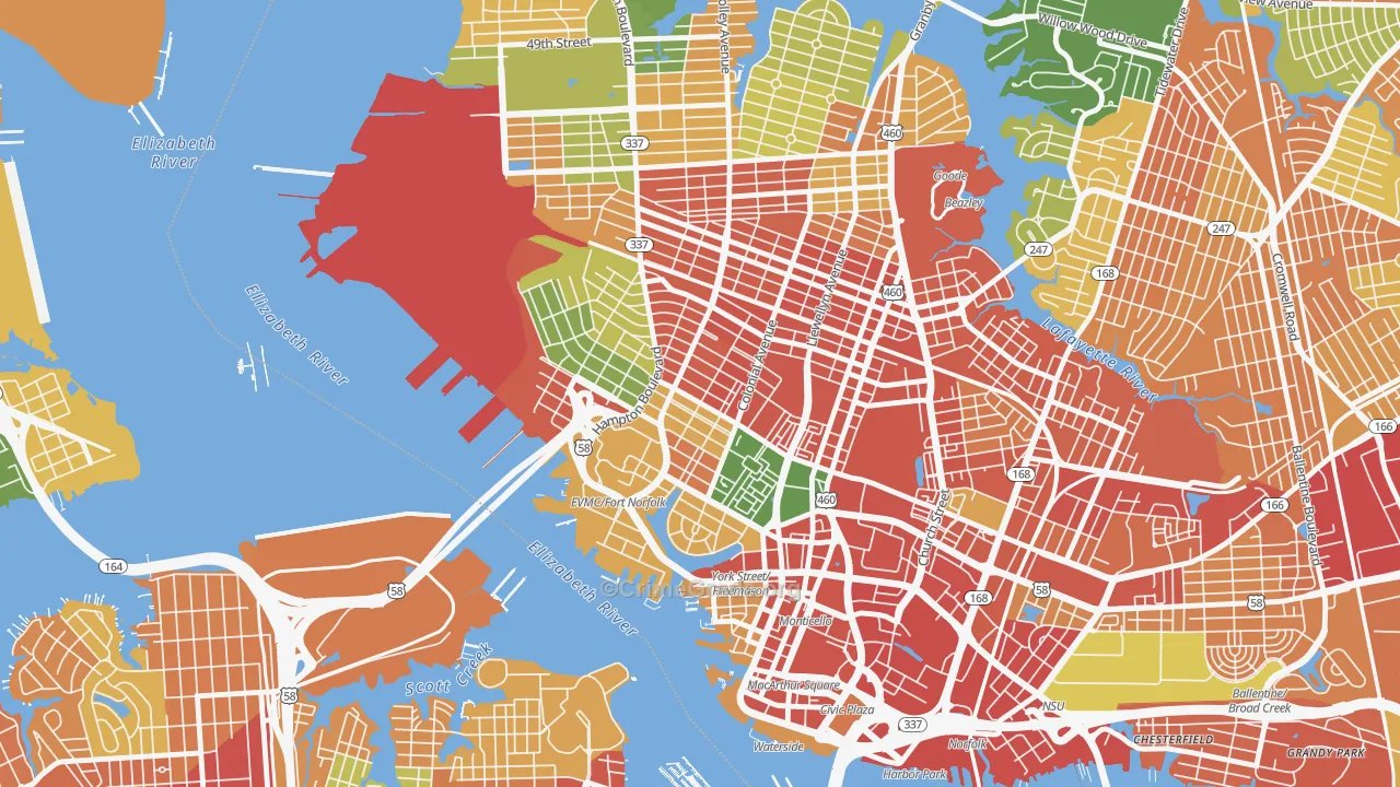 Ghent, Norfolk, VA Map of Vandalism Rates