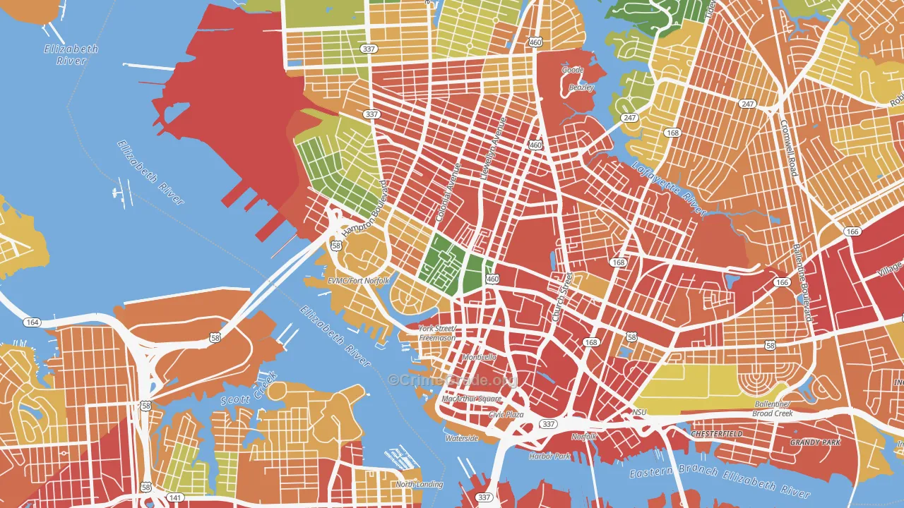 Ghent Square, Norfolk, VA Map of Vandalism Rates