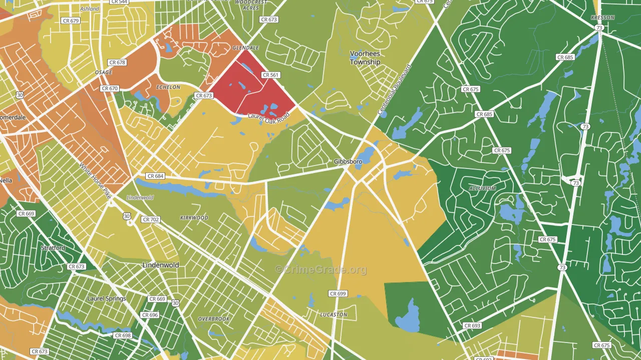 Gibbsboro, NJ Map of Vandalism Rates