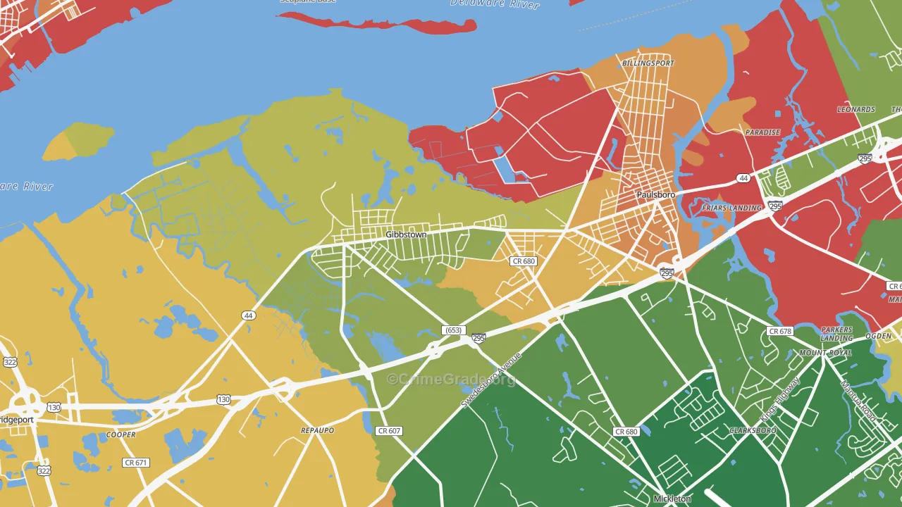 Gibbstown, NJ Map of Vandalism Rates