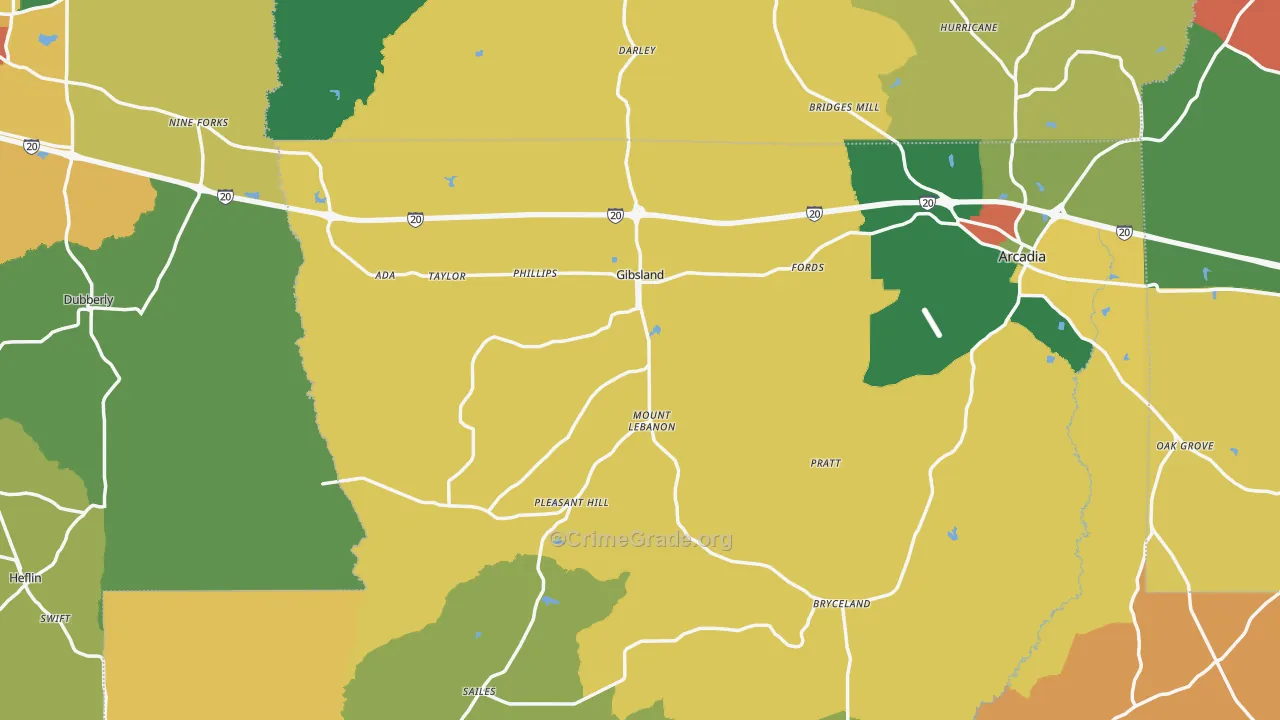 Gibsland, LA Map of Vandalism Rates