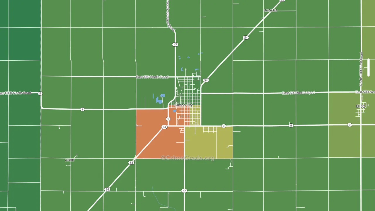 Gibson City, IL Map of Vandalism Rates